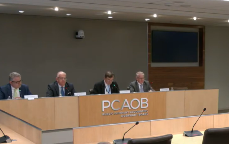 PCAOB board members (left to right) Mark Calabria, George Botic, chairman Demetrios "Jim" Logothetis and Steven Laughton at an open meeting