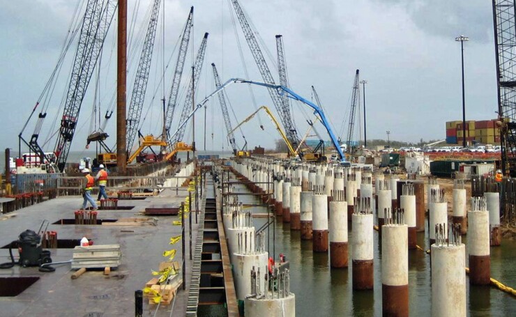 Port of Houston Authority built a 1,332-foot long wharf extension to its Bayport Container Terminal. Photo from 2009