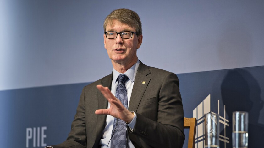 Timothy Lane, deputy governor of Bank of Canada, speaks during an event at the Peterson Institute for International Economics in Washington on Feb. 6, 2019.