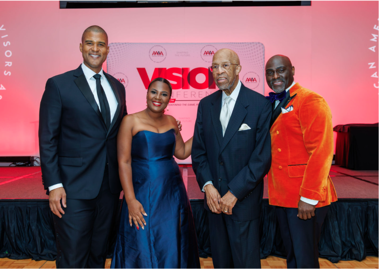 From left to right, Frank Holland of CNBC poses with Association of African American Financial Advisors CEO Sheena Gray, founder LeCount Davis and Chairman Alex David at a gala that is part of the organization's annual VISION conference in Washington, D.C.