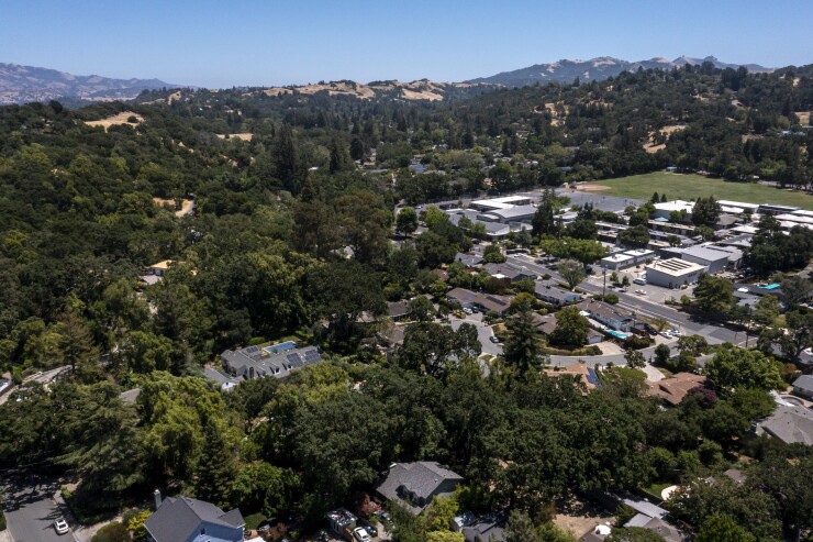 Aerial view of houses in Lafayette, California