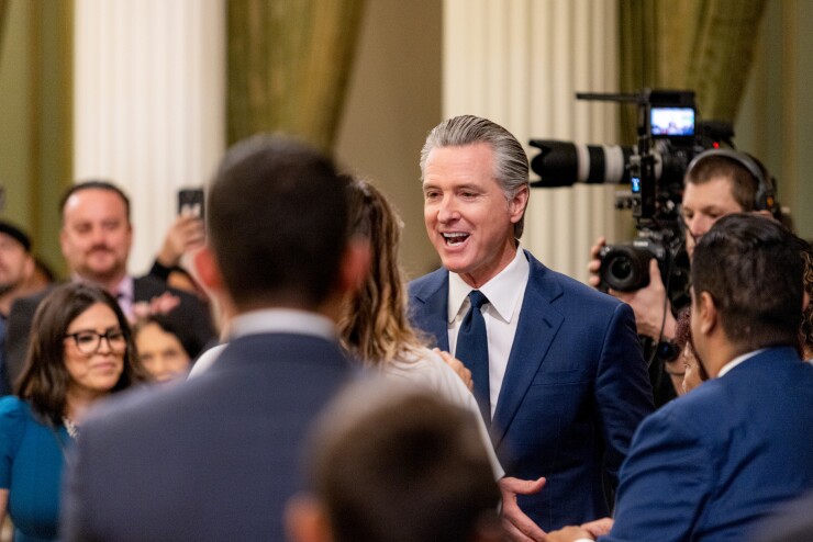 Gavin Newsom, governor of California, arrives for a State of the State address on the Assembly Floor at the California State Capitol in Sacramento.