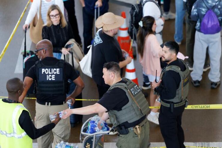 ICE agents at Houston's George Bush Intercontinental Airport in March.