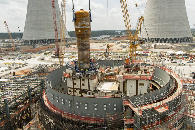 A steam generator is installed in unit 4, a nuclear power unit under construction at Plant Vogtle in Georgia, in August 2018.