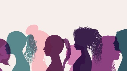 Silhouette group of multiethnic women who talk and share ideas and information.
