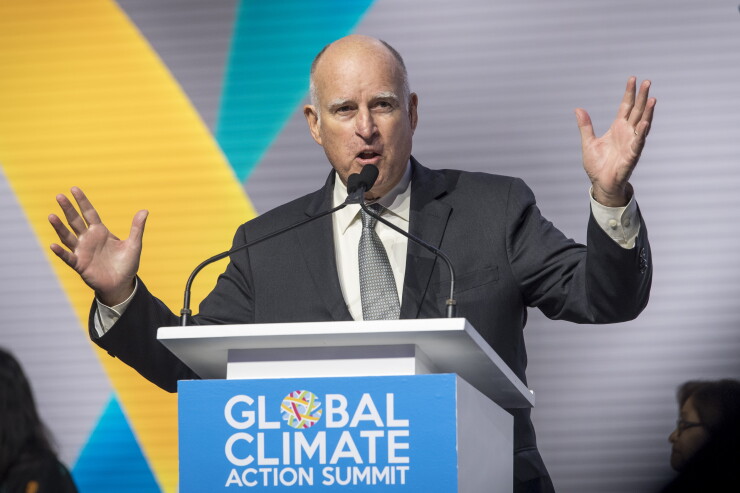 Jerry Brown, governor of California, speaks during the Global Climate Action Summit in San Francisco, California, U.S., on Friday, Sept. 14, 2018.