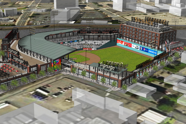 rendering of planned Polar Park in Worcester, Massachusetts, scheduled to open in 2021