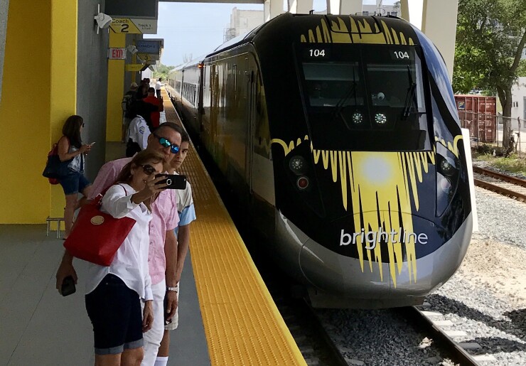A Brightline train run by All Aboard Florida arrives in Ft. Lauderdale on July 28, 2018.