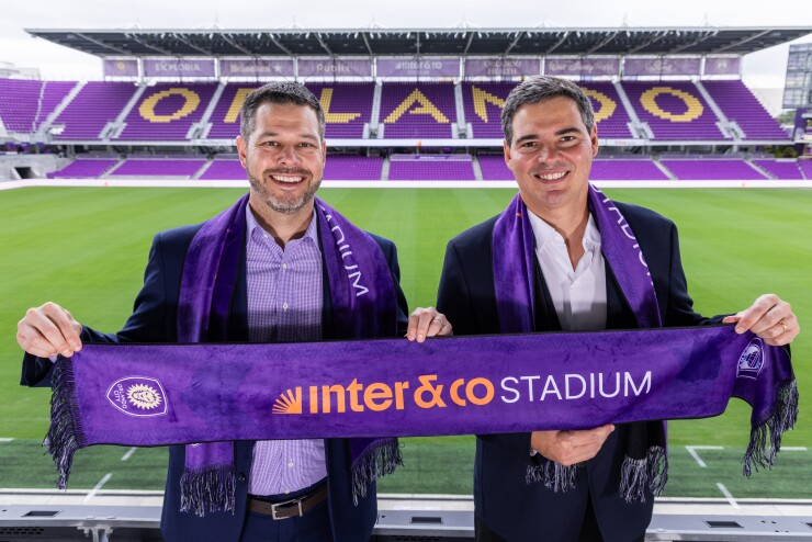 Left: Jarrod Dillon, president of business operations Orlando City SC and Orlando Pride. Right: João Vitor Menin, CEO of Inter&Co