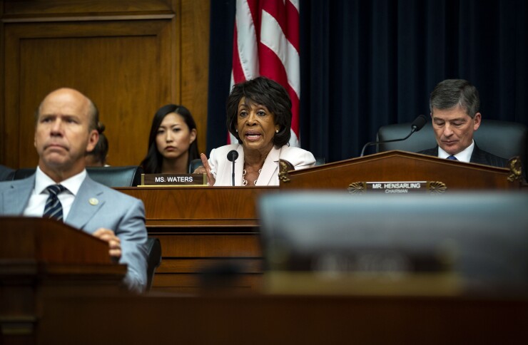 Rep. Maxine Waters, D-Calif., speaking at a House Financial Services Committee hearing