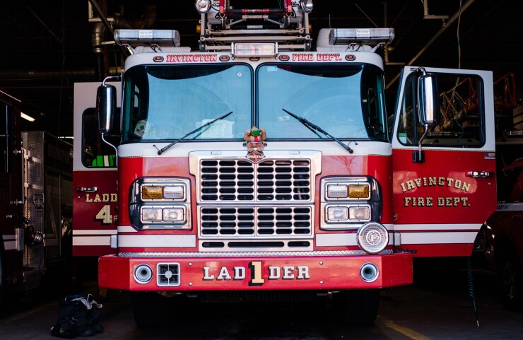 A fire truck in Irvington, New Jersey, on March 30, 2021.