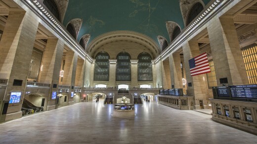 Departure signs and an empty concourse at Grand Central Terminal following a shut down of Metro-North Railroad service as per Governor Cuomo's travel ban due to Winter Storm Juno on January 27, 2015.