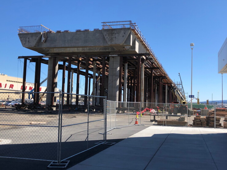 San Francisco International Airport construction of an extension to the AirTrain people mover in 2019.