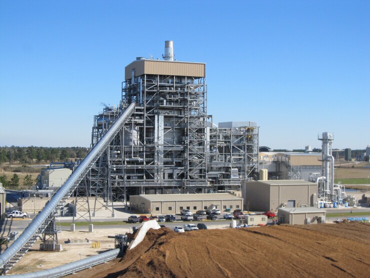 The Gainesville Renewable Energy Center biomass facility, shown here, is a 100-megawatt wood-burning plant in north Florida that began service in December 2013.