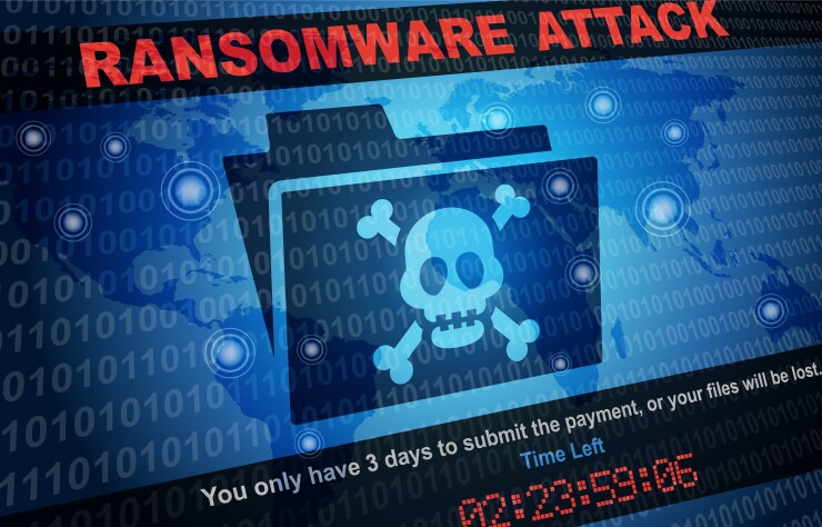 A graphic that reads Ransomware Attack with a skull and crossbones.