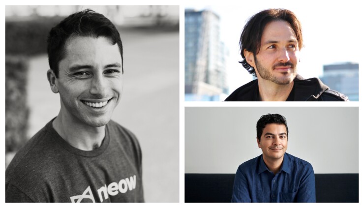 Clockwise from left: Brandon Arvanaghi, CEO of Meow; Eytan Bensoussan, co-founder and CEO of NorthOne; Immad Akhund, CEO of Mercury