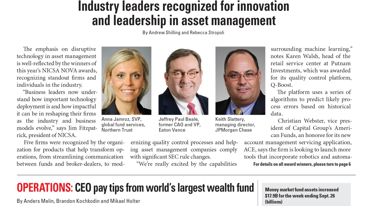 The emphasis on disruptive technology in asset management is well-reflected by the winnders of this year's NICSA NOVA awards, recognizing standout firms and individuals in the industry.