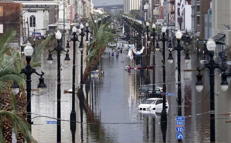 Canal Street flooded a day after Hurricane Katrina blew through New Orleans on Aug. 30, 2005.