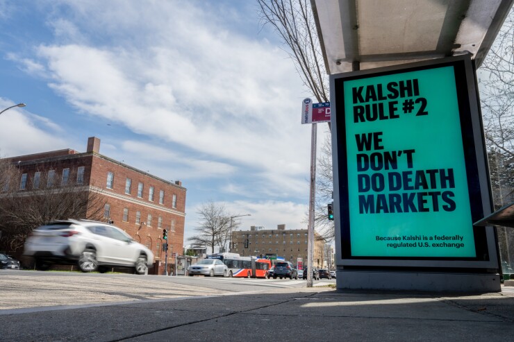 A Kalshi advertisement at a bus stop in Washington