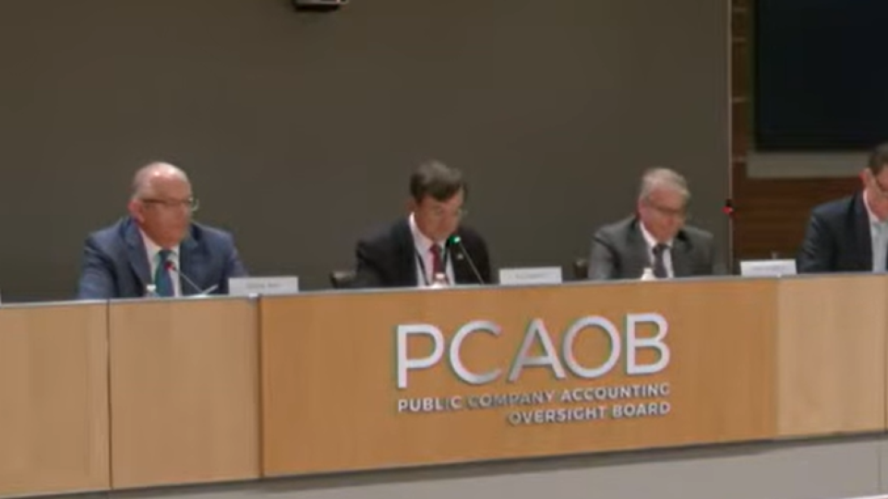 PCAOB board members (left to right) Mark Calabria, George Botic, Demetrios "Jim" Logothetis, Steven Laughton and Kyle Hauptman meet to discuss amendments to QC 1000 standard