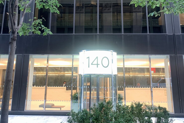 Front door of Roosevelt & Cross's new office, at 140 Broadway.