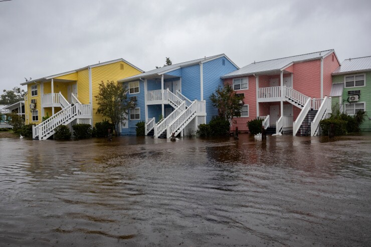 Homes surrounded by floodwaters in Steinhatchee, Florida, after Hurricane Debby made landfall on Aug. 5, 2024.