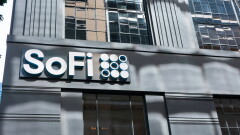 SoFi logo sign on headquarters facade. Social Finance is an online personal finance company - San Francisco, California, USA - 2020
