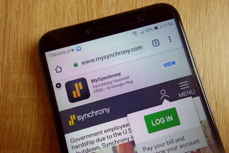 KONSKIE, POLAND - January 25, 2019: Synchrony Financial website (www.mysynchrony.com) displayed on smartphone