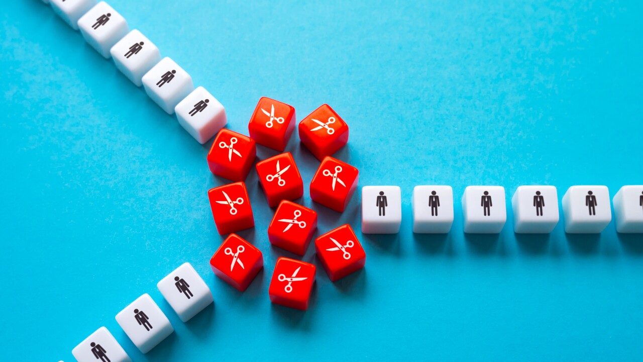 The division of the staff into two divisions of the company. Mass layoffs, work optimization and cost reduction. Crisis and downsizing of business. Reduce and save business. Keep the best employees.