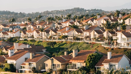 View of houses and hills from Hilltop Park in Dana Point, Orange County, California