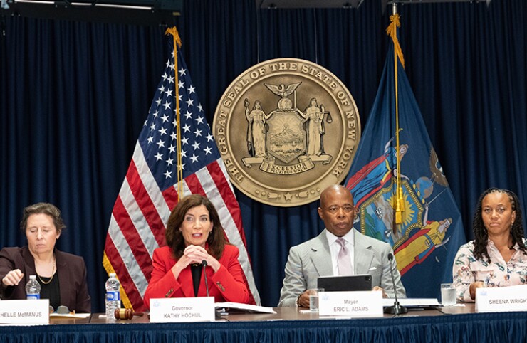 Gov. Kathy Hochul chairs the Financial Control Board meeting Tuesday.