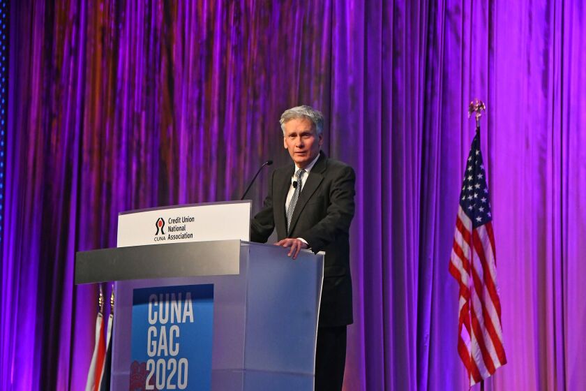 NCUA board member Mark McWatters speaking during the Credit Union National Association's 2020 Governmental Affairs Conference in Washington