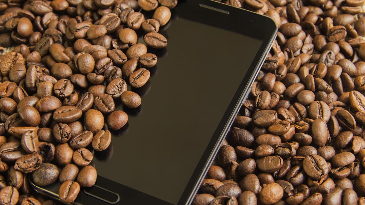 Smartphone with coffee beans