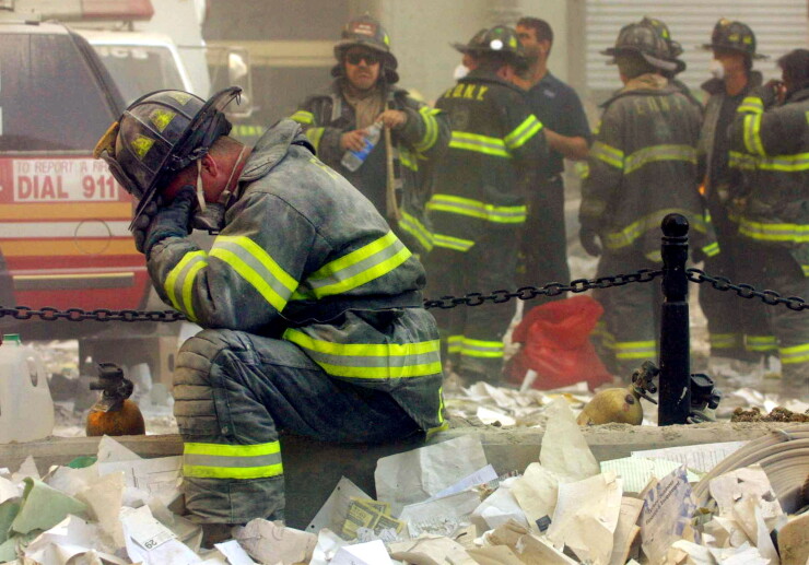 A picture of a firefighter in the rubble of the World Trade Center attack on Sept. 11, 2001.