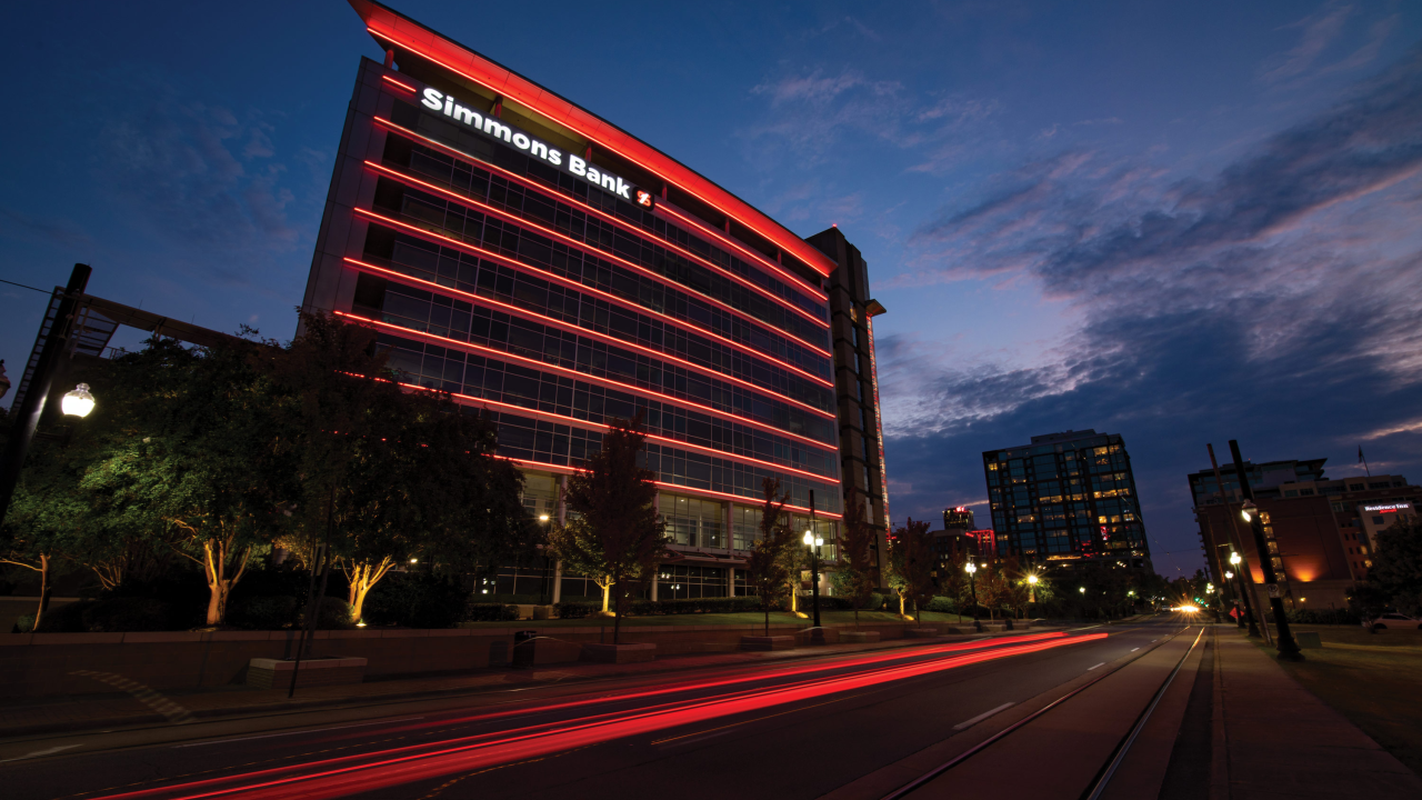 Building shot for Simmons Bank, a unit of Simmons First National