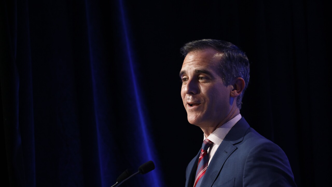 Eric Garcetti, mayor of Los Angeles, speaks during the Milken Institute Global Conference in Beverly Hills, California, U.S., on Monday, April 30, 2018.