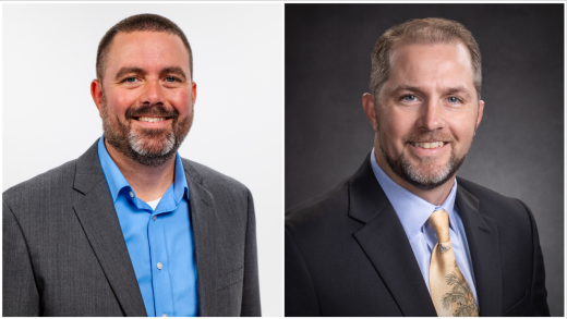 Dallas Wells (left), senior vice president and head of product at Q2, and Russ Wilkie (right), executive vice president and chief experience officer for Hoosier Hills Credit Union.