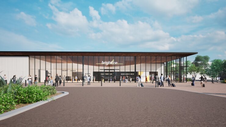 Rendering of a planned Brightline station in Las Vegas.