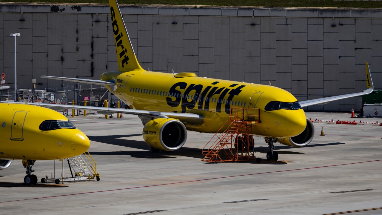 A Spirit Airlines airplane in Fort Lauderdale-Hollywood International Airport in April. The airline shut down all operations nationwide in early May.