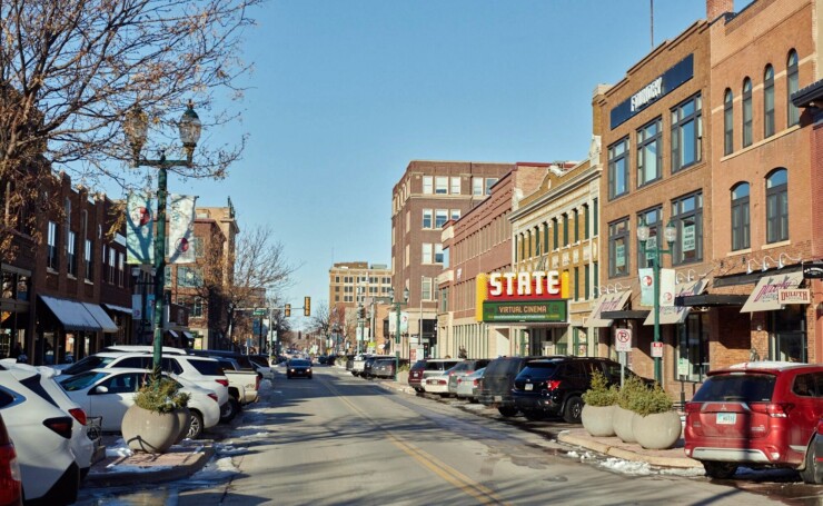 Downtown street in Sioux Falls, South Dakota.