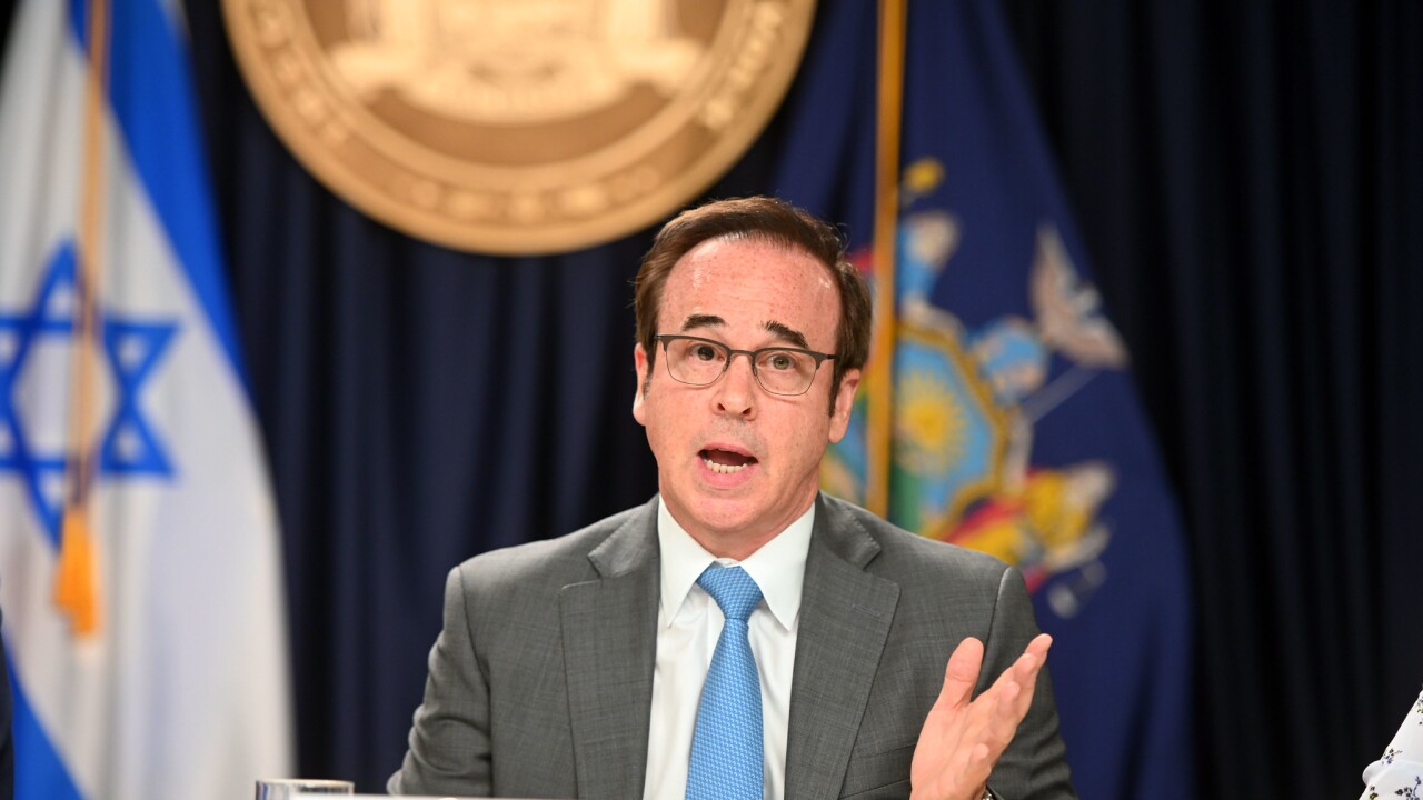 Eric Gertler talks to reporters in New York City on June 26, 2019, in an appearance with New York Gov. Andrew M. Cuomo before joining the governor's junket to Israel.