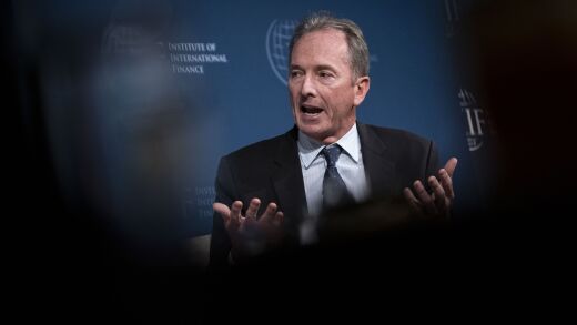 James Gorman, chairman and chief executive officer of Morgan Stanley, speaks during the Institute of International Finance annual membership meeting in Washington on Oct. 18, 2019.
