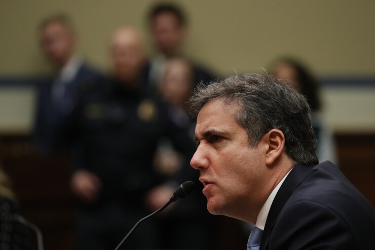 Michael Cohen, former personal lawyer to U.S. President Donald Trump, speaks during a House Oversight Committee hearing in Washington, D.C.
