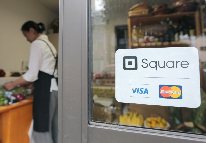 Square store window sticker in Japan