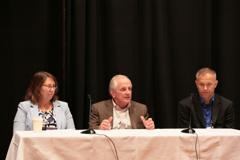 Prudential's Kelly Rome, SSI Group's Garin Danner and Dennis Cash of Ameritas discuss student loan repayment benefits at the Benefits Forum & Expo.