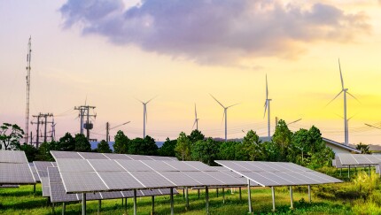 Solar panels and wind turbines