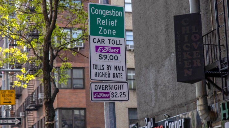 Congestion pricing toll sign in Manhattan