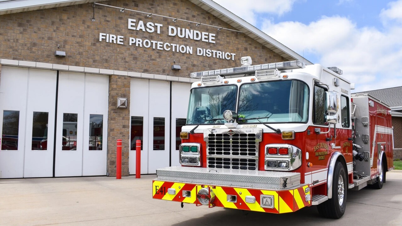 East Dundee fire truck in front of fire station