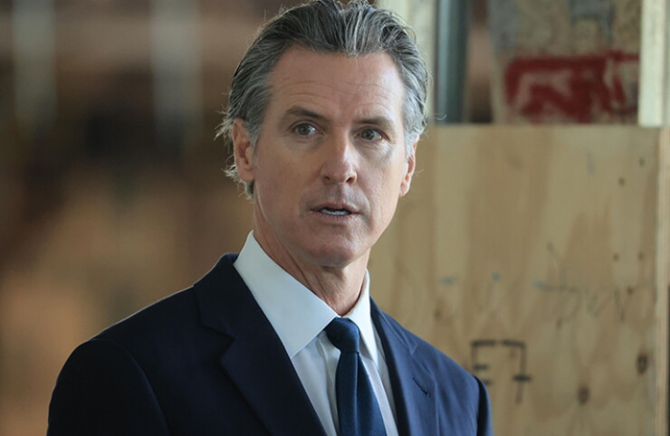 Gavin Newsom, governor of California, tours a building under construction during a news conference in Los Angeles on Jan. 3, 2024. The University of California is paying $700 million for a former Los Angeles shopping mall that had been redeveloped as offices for Alphabet Inc.’s Google, with the school system planning to convert the campus to a medical and engineering research park.