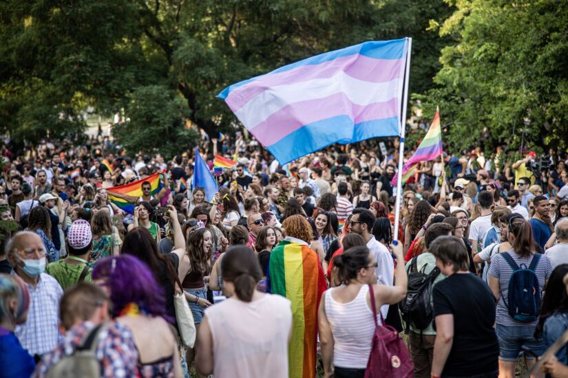 Attendees during the annual Pride parade in Budapest, Hungary, on Saturday, July 24, 2021. Brussels is threatening action over an LGBTQ law that could involve cutting funds to Budapest; Prime Minister Viktor Orban has proposed to put what he calls the protection of children against homosexual content to a referendum. Photographer: Akos Stiller/Bloomberg